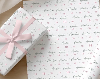 Personalised 18th Birthday Wrapping Paper, Custom 18th Birthday Paper, Girls 18th Gift Wrap, Personalised 18th Birthday Gift Wrap