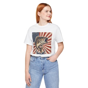 Patriotic Bass Fishing T-Shirt: American Flag Angler Tee, Gift for Dad, Cotton, XS-4XL