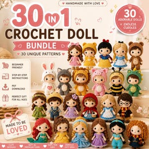 30-in-1 Crochet Dolls Pattern Bundle, Amigurumi Doll PDF, Various Characters Collection, Multi-language with (English Instant Download) .