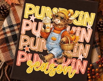 Pumpkin Season Png, Highland Cow, Fall Sublimation Design, Pumpkin Spice Coffee, Autumn Shirt Design, Digital Download