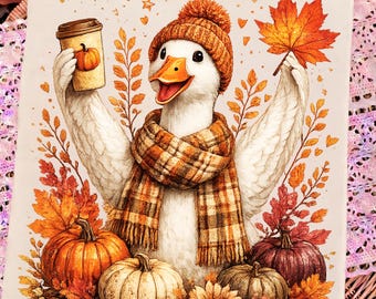 Fall Goose Png, Autumn Goose Png, Cute Goose Png, Pumpkin Goose, Coffee Goose, Thanksgiving Sublimation, Digital Download