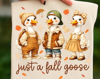 Just A Fall Goose PNG, Cute Autumn Goose PNG, Preppy Goose Bundle, Fall Duck Character Design, Cozy Autumn Sublimation Download
