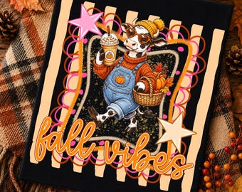 Fall Vibes Cow PNG, Cute Highland Cow Sublimation, Autumn Pumpkin Coffee Digital Download, Cozy Fall PNG