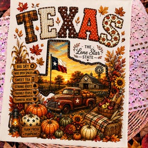 Texas Fall PNG, Lone Star State Autumn Pumpkin Design, Rustic Farm Thanksgiving Shirt Graphic Digital Download