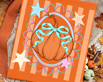 Coquette Pumpkin PNG, Fall Pumpkin Bow Design, Autumn Preppy Pumpkin Sublimation PNG, Thanksgiving Digital Download