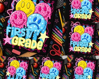 Paquete PNG de regreso a clases para todos los grados, preescolar, jardín de infantes, 1.º, 2.º, 3.º y 4.º grado, paquete de sublimación escolar, descarga digital.