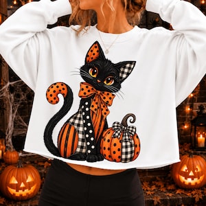 Halloween svart katt PNG, Buffalo Rutig lapptäckspumpa (digital nedladdning)