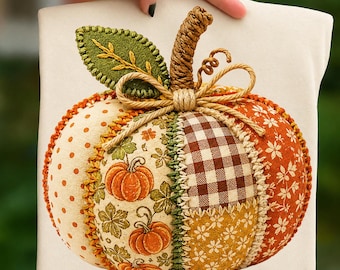 Patchwork Pumpkin PNG, Coquette Fall Pumpkin PNG, Fabric Pumpkin Design, Autumn Pumpkin Clipart, Thanksgiving Sublimation Download