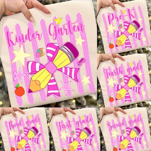 Neon Preppy Back To School PNG Bundle, Pennant Flag PNG, First Day of School Design, Kindergarten to Fifth Grade, Blue Gingham School PNG