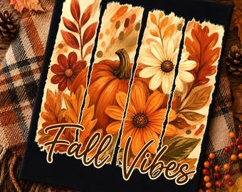 Fall Vibes PNG, Autumn Pumpkin Floral PNG, Retro Fall Flowers Png, Pumpkin Sublimation Design, Fall Shirt Graphic, Digital Download