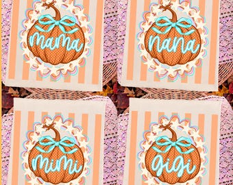 Fall Family Pumpkin PNG Bundle, Mama Nana Mimi Gigi Pumpkin Design, Coquette Bow Autumn Sublimation PNG, Thanksgiving Digital Download