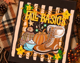 PNG de básicos de otoño, diseño acogedor de sublimación otoñal, PNG de botas de calabaza y café, diseño de camiseta de otoño, descarga digital PNG