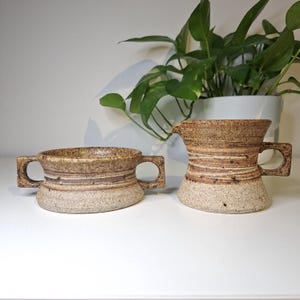 Vintage Tue Poulsen Ceramic Creamer and Sugar Bowl Set / Danish Modern Studio Pottery / 1970s Rustic Stoneware / Scandinavian Design