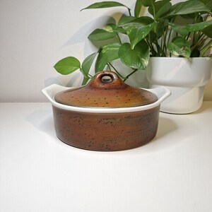 Stig Lindberg "Coq" Casserole Dish with Lid, Vintage Swedish Mid-Century Modern Brown Ceramic Ovenware, Gustavsberg Pottery