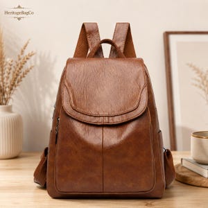 Genuine Leather Backpack for Women, Vintage Travel Laptop Bag, Multi Pocket Work Backpack, Gift