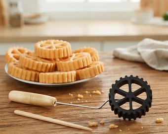 Nonstick Kokis Mould with Stick, Sri Lankan Kokis Achchu, Stainless Steel Traditional Kitchen Tool