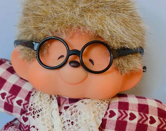Vintage Kiki Monchhichi Sekiguchi by Ajena 70-80s, Blue Eyes, Made