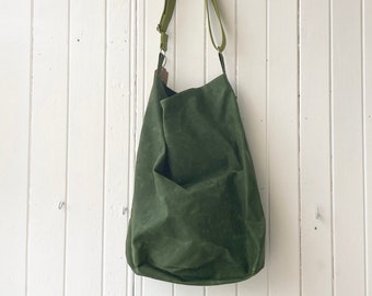 green large oilskin bucket bag