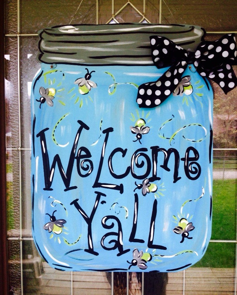 Southern Charm Door Hanger Mason Jar Door Hanger Lightening Bugs Fire Fly Door Hanger