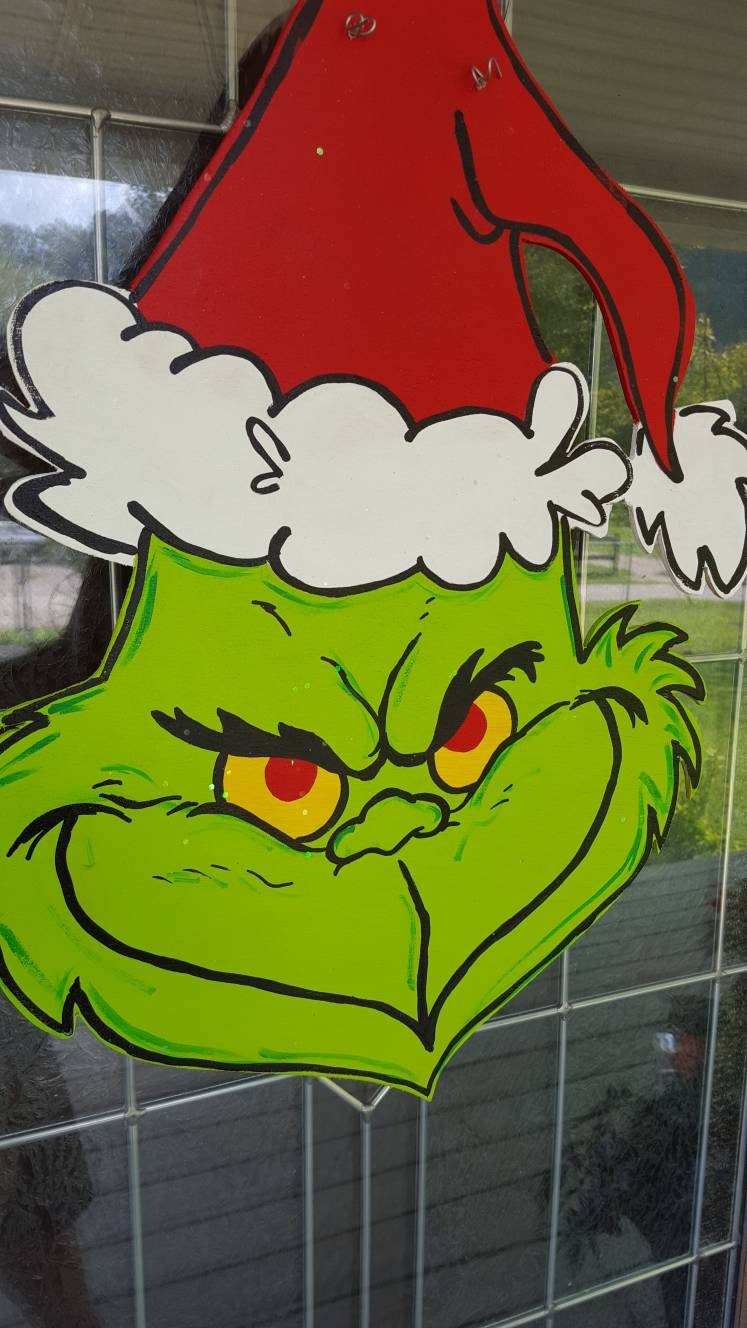The Grinch Door Hanger Grinch Face Christmas Door Hanger Etsy UK