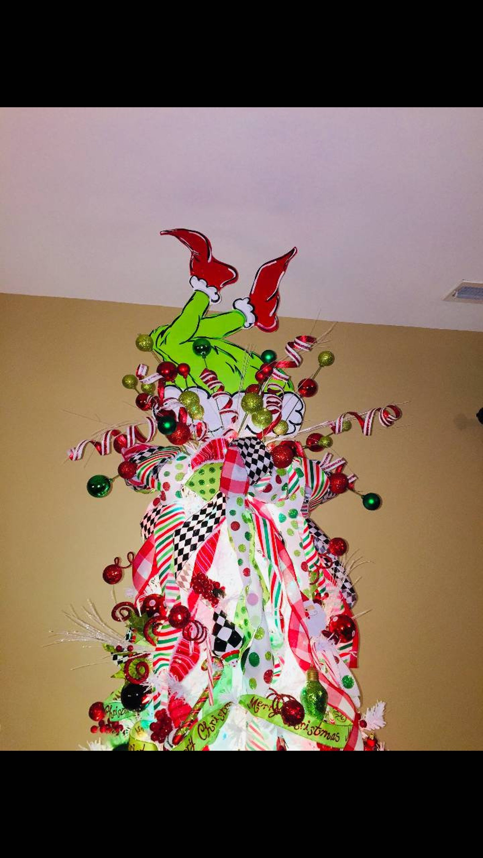 Grinch Tree Topper Wreath Attachment Ornament Green Etsy