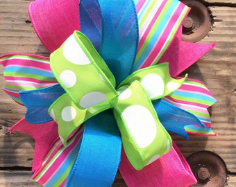 Spring Ribbon Accent Bow Lantern Wreath Pink Blue Lime Easter Basket Porch Light Green Mailbox Swag Summer Decorations