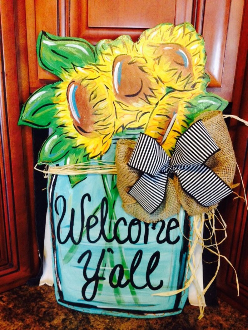 Mason Jar Door Hanger Flower Door Hanger Sunflower Door Etsy