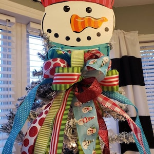 Snowman Tree Topper - Christmas Tree Topper - with or without Bow - Ribbon Bow Tree Topper