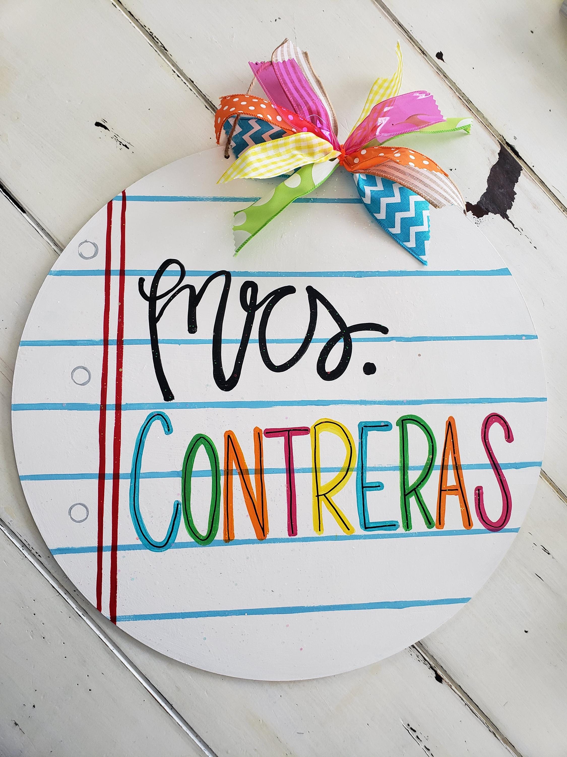 Personalized, Handpainted,  Back to school, Teacher, Classroom Door Hanger Wreath Sign, Circle Sign, Pencil Holder, Rainbow Colors, Bright