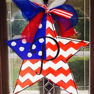 Personalized - Door Hanger - Wreath - Star Fourth of July Door Hanger - Patriotic