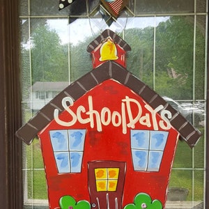 Back to School Door Hanger, School House Sign, Teacher Sign,  Classroom Decor, Personalized, First Day of School, Hand Painted Wood Sign