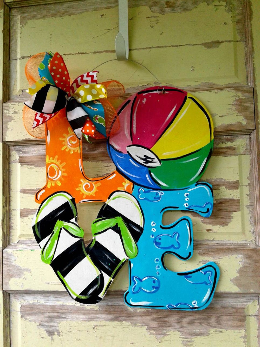Summer Sign Flip Flop Door Hanger Wooden Sign Hand Painted Sign Summer