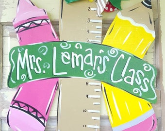 Customizable Teacher Door Hanger - Crayon & Pencil Classroom Decor