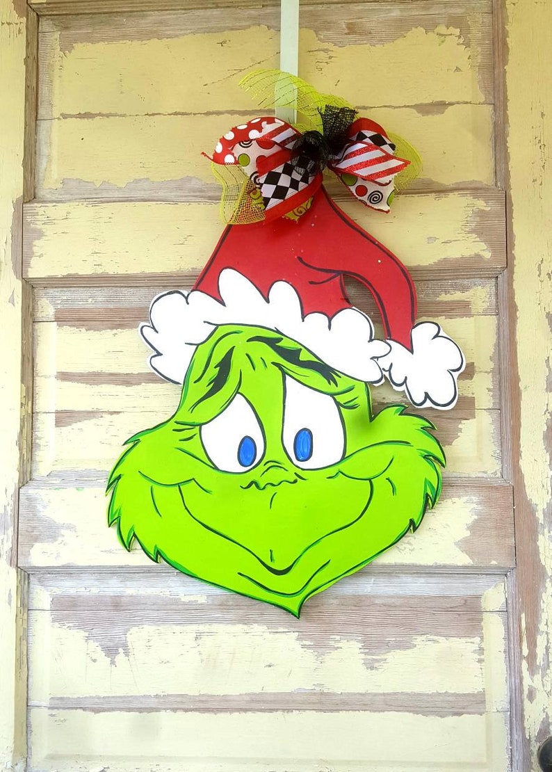 The Grinch Door Hanger Grinch Face Christmas Door Hanger Etsy