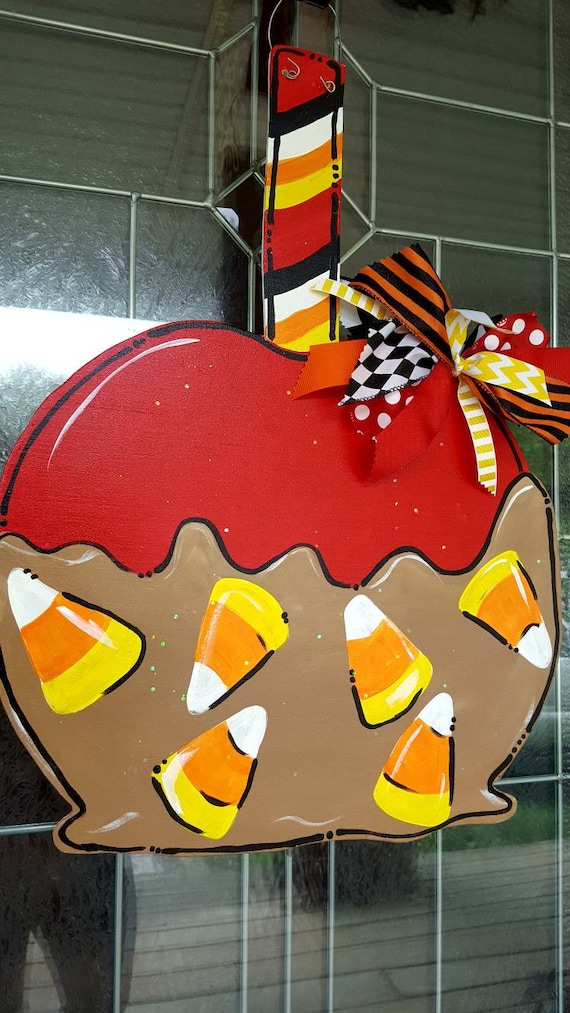 Halloween Door Hanger, Candy Apple, Carmel Apple, Candy Corn