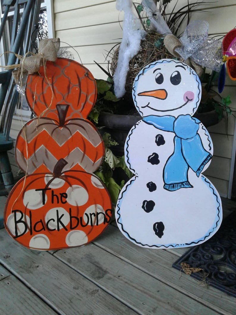 Reversible Happy Fall Pumpkin Winter Snowman