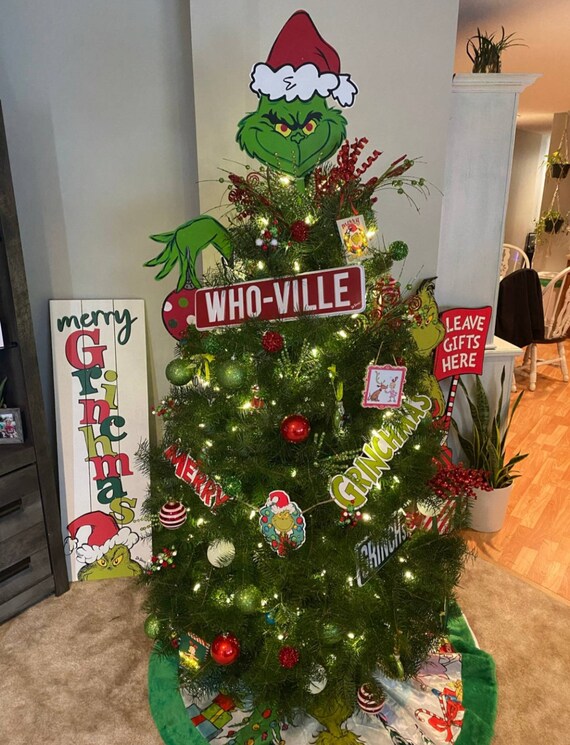 Grinch Tree Topper Wreath Attachment Ornament Green Etsy