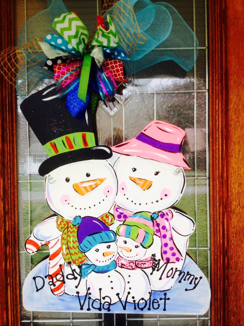 Winter Door Hanger Personalized Snowman Family Door Hanger