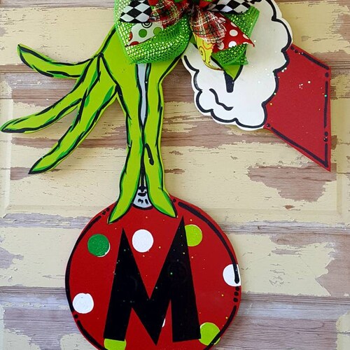 The Grinch Door Hanger Grinch Hand Ornament Hanger Grinch Etsy