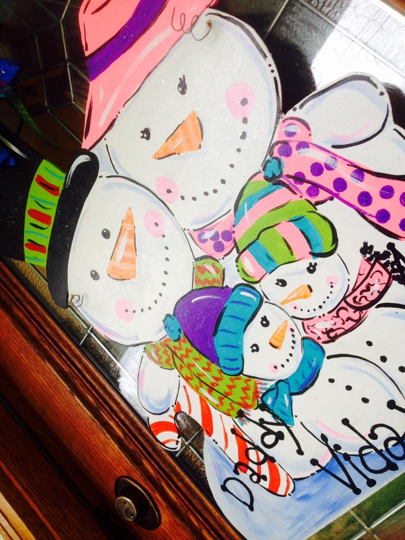 Winter Door Hanger Personalized Snowman Family Door Hanger