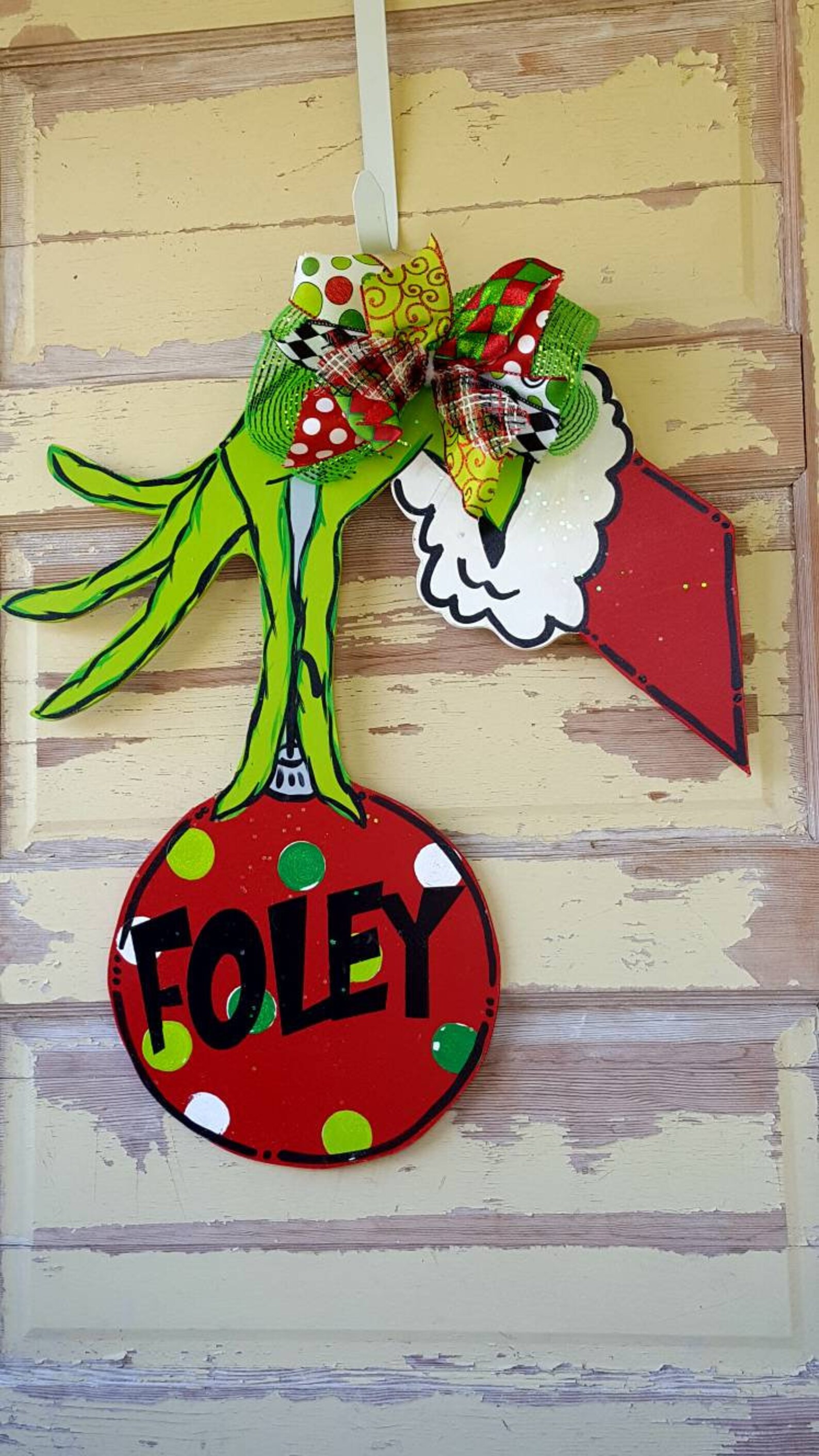 The Grinch Door Hanger Grinch Hand Ornament Hanger Grinch Etsy