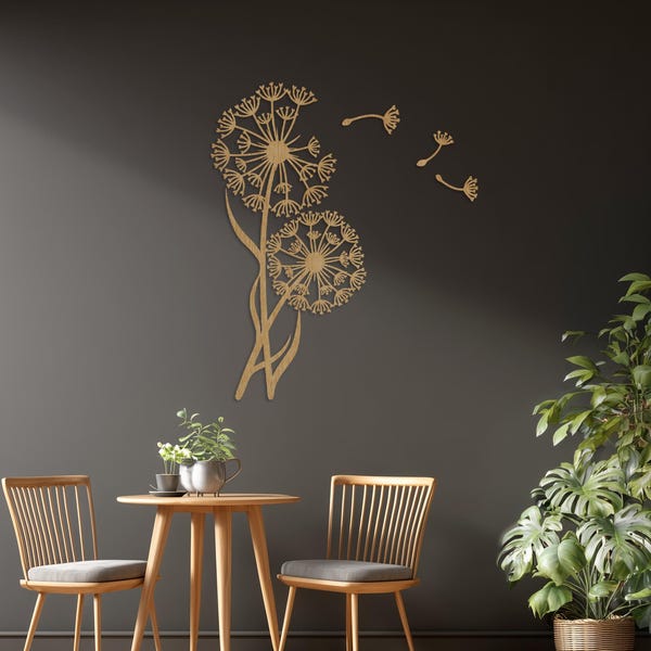 Houten kunst aan de muur paardebloem, botanische muur decor, bloemen natuur muur hangen, decor rustieke boerderij, minimalistisch cadeau, decor paardebloem
