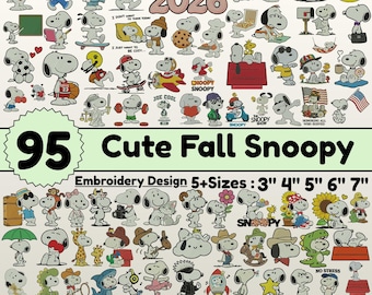 Herbst Snoopy Stickerei Designs Bundle Snoopy Stickerei Design Cute Snoopy Maschinengestickte 5 + Größen alle Formate Instant Download-Datei