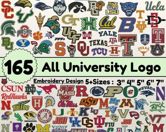 165 Universität Logos Stickerei Bundle College Logos Stickerei Benutzerdefiniertes Logo Stickerei Trendy digitalisierte Designdateien 5+Größe Instant Download