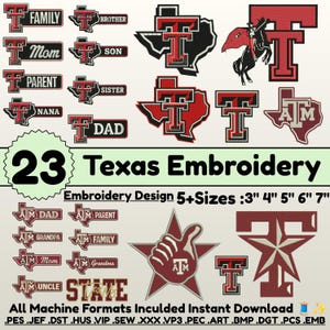 Texas Tech Red Raiders University Machine Embroidery Design Texas State Family  Design Aggie Spirit Custom Design College Trendy File 5+Size