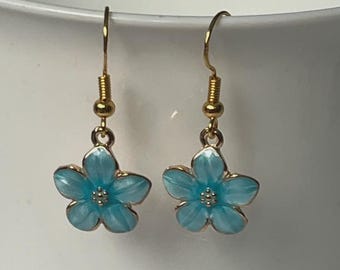 Blauwe en gouden Sakura oorbellen, Japanse bloem, delicate sieraden, Koreaanse stijl, cadeau voor vrouwen