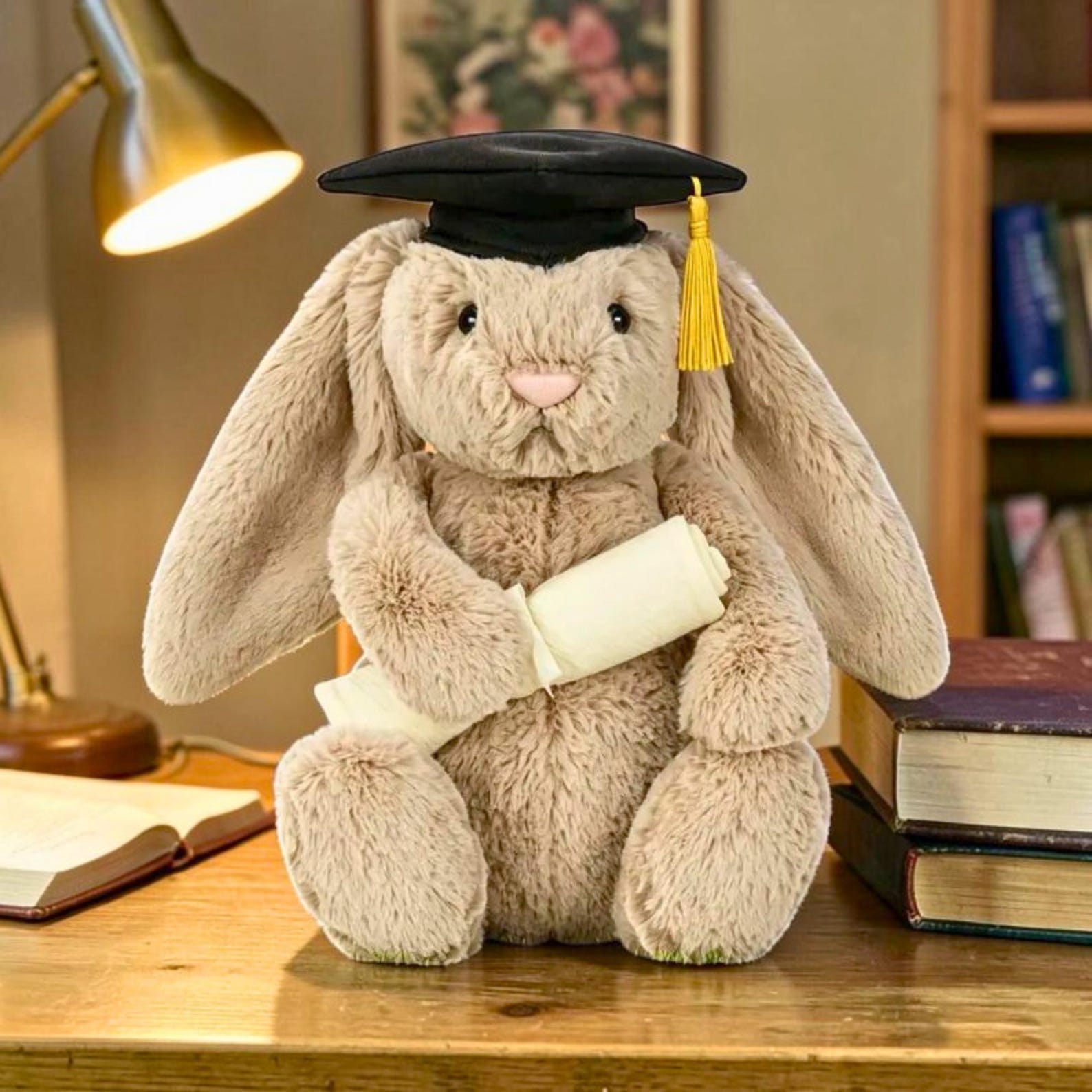 Peluche Jellycat Bashful Beige Bunny Graduation Con Bolsa Antipolvo peluche-jellycat-bashful-beige-bunny-graduation-con-bolsa-antipolvo