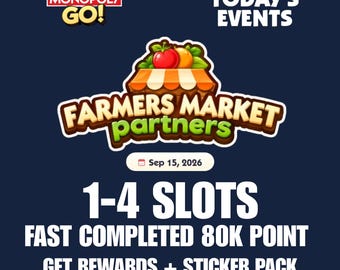 Monopoly GO FARMER MARKET Evento de socios 1-4 Slot Full Carry Point 80K Entrega rápida