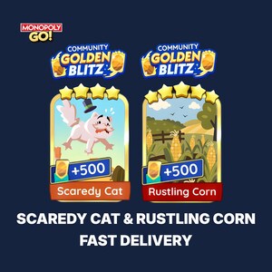 Monopoly GO Golden Blitz Sticker Scaredy Cat & Rustling Corn Gold Card Fast Delivery