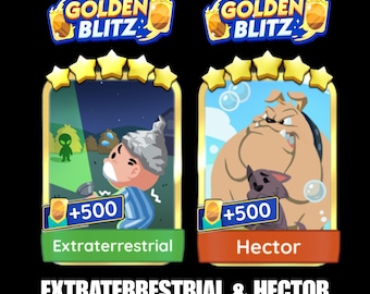 Monopoly GO Golden Blitz Sticker Extraterrestrial & Hector Gold Card Fast Delivery
